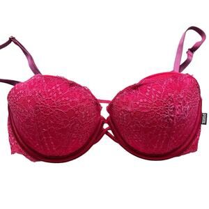 Victoria’s Secret PINK The Date Push Up Bra Red Lace Intimates Lingerie Size 32D